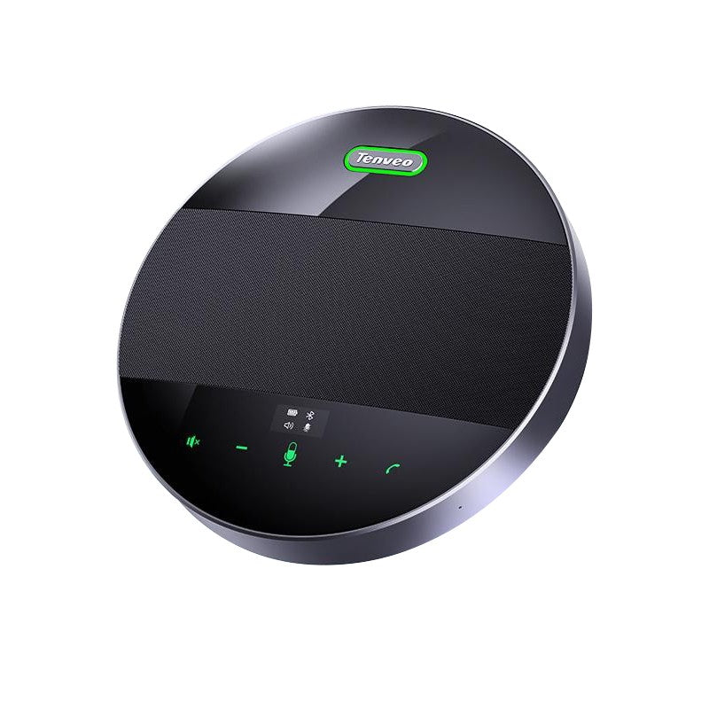 Tenveo TEVO M5B Portable Omnidirectional Bluetooth 5.0 Conference USB Speakerphone with Built-in 4 Microphones, 360 Degree Pickup, 10M Max Wireless Range and 8000mAh Li-Ion Battery and 14 Hours Max Playtime for Conference Meetings