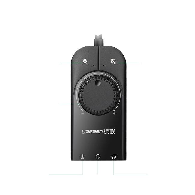 UGREEN USB External Stereo Sound Adapter Card with Built-In 3.5 Audio Jack 4-Pin Combo Port and Volume Controls | 40964