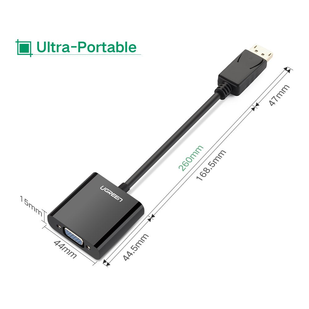 UGREEN DisplayPort DP Male to VGA Female Adapter 1080P 60Hz Gold-Plated ABS Casing Video Converter Cable 0.15M | 20415