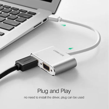UGREEN 1080P 4K Ultra HD Mini DisplayPort DP to 2 in 1 HDMI + VGA Converter Aluminum Case Plug and Play for PC, LCD Monitor, Projectors | 20421