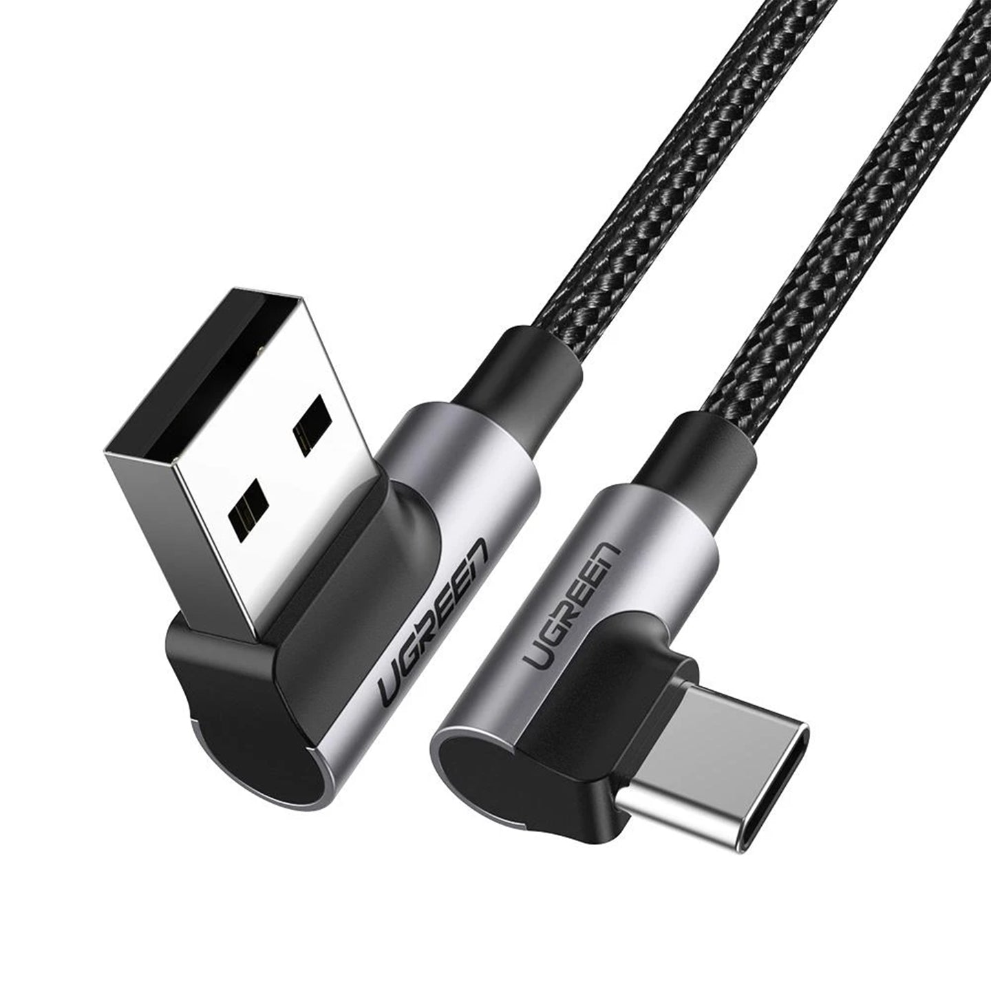 UGREEN 3A USB-A to USB-C 0.5m / 1m / 2m / 3m Dual 90° Angled Nylon-Braided Quick Charging & Data Sync Type C Charger Cable for Smartphones, Tablets, Cameras & Electronics Devices | US176