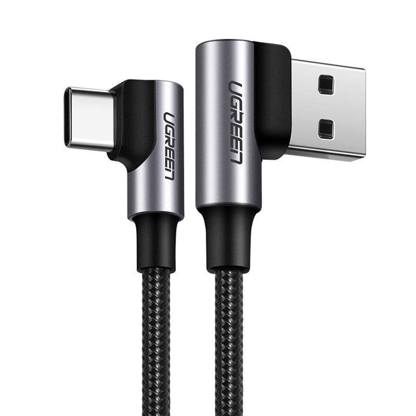 UGREEN 3A USB-A to USB-C 0.5m / 1m / 2m / 3m Dual 90° Angled Nylon-Braided Quick Charging & Data Sync Type C Charger Cable for Smartphones, Tablets, Cameras & Electronics Devices | US176