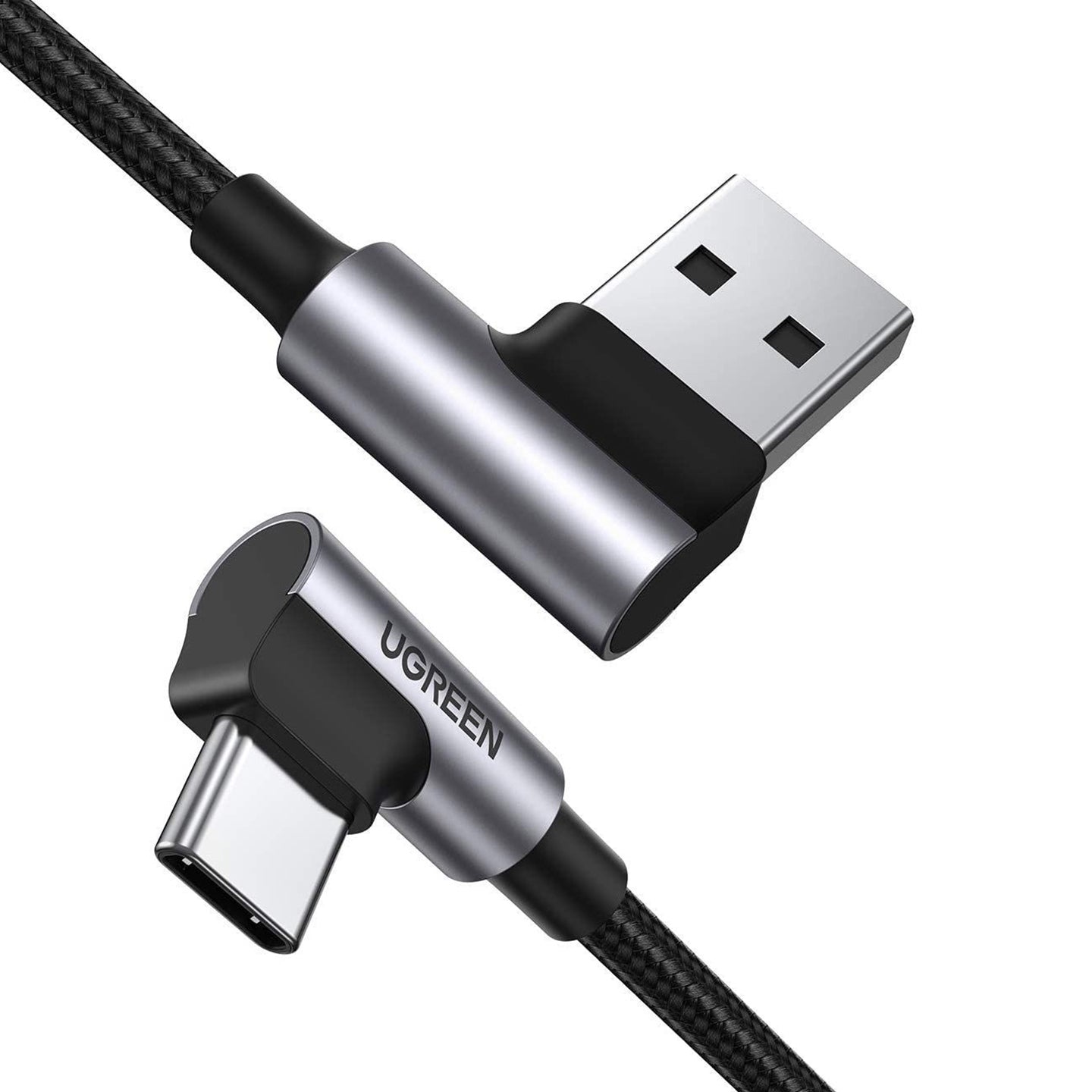 UGREEN 3A USB-A to USB-C 0.5m / 1m / 2m / 3m Dual 90° Angled Nylon-Braided Quick Charging & Data Sync Type C Charger Cable for Smartphones, Tablets, Cameras & Electronics Devices | US176