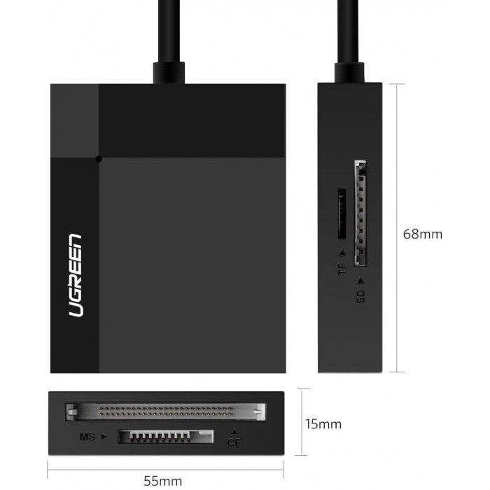 UGREEN 4-in-1 USB 3.0 SD/TF Card Reader with MS and CF Card Slots, GL3223 Smart Chip and 5Gbps Transfer Speed | 30333