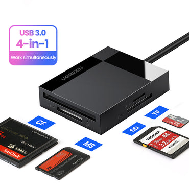 UGREEN 4-in-1 USB 3.0 SD/TF Card Reader with MS and CF Card Slots, GL3223 Smart Chip and 5Gbps Transfer Speed | 30333