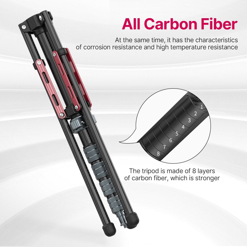 Ulanzi MT-49 Carbon Fiber Portable Camera Tripod / Light Stand with 194cm Max Height, Mid-Axis Detachable Monopod for Professional Photography