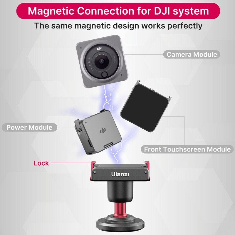 Ulanzi U-170 Magnetic Quick Release Small Head for DJI Osmo Action 2 Camera Adapter Mount with 360 Ballhead, 3M Adhesive