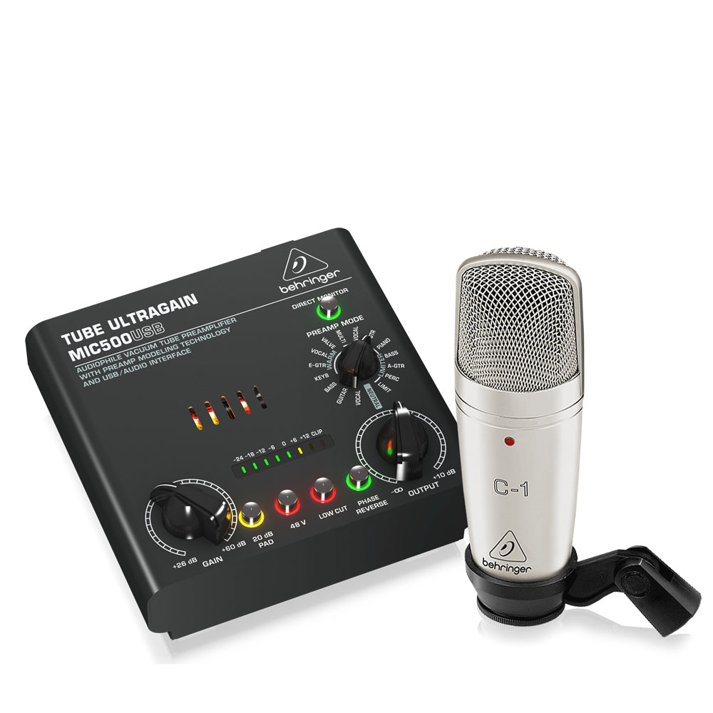 Behringer Voice Studio Recording Bundle with Studio Condenser Microphone, USB to Audio Tube Preamplifier with 16 Preamp Voicings for Studio Recordings