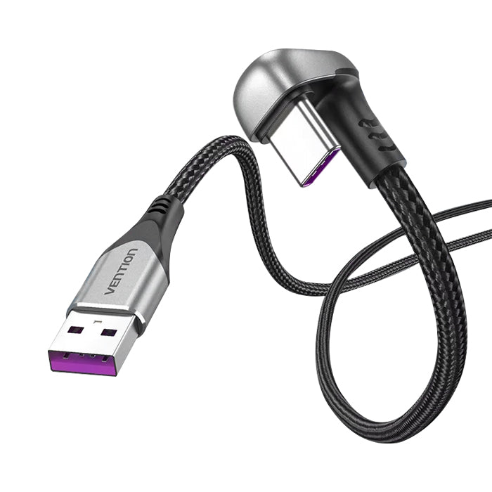 Vention U-Shaped Type-C Male to USB 2.0-A Male Nickel Plated Braided 5A Fast Charging Cable with 480Mbps Transfer Speed for Smartphones (Available in 0.5M, 1M, 1.5M and 2M) | COHH