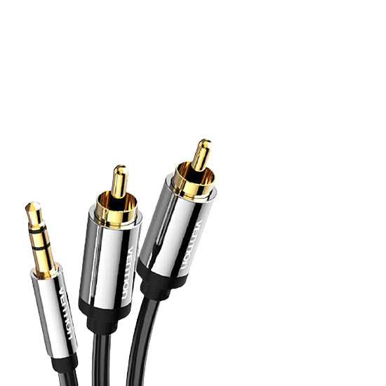 Vention TRS 3.5mm Male to Dual RCA Male 1-Meter Gold Plated (BCF) Audio Cable for Amplifiers, Laptops, Mixers, Mobile Phones