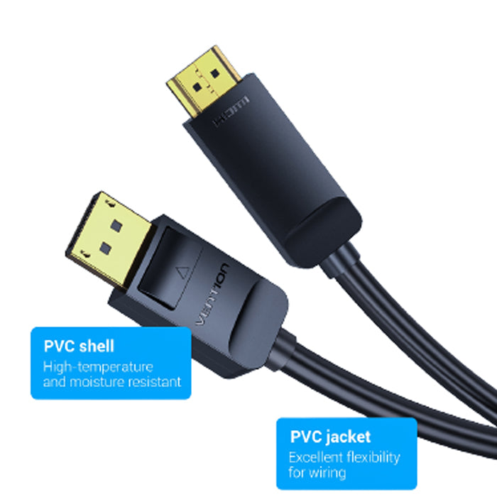 Vention 4K / 30Hz DP Male to HDMI Male Gold Plated (HAG) Displayport Cable for PC, Laptop, TV, Projectors, Monitors (Available in 1M, 1.5M, 2M, 3M, and 5M)