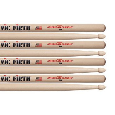 Vic Firth American Classic 5B Wood Tip Drumsticks with Medium Tapers (Pack of 4) for Drums and Percussion | P5B.3-5B.1