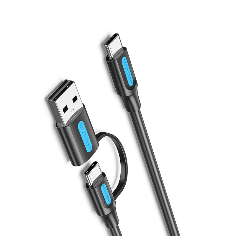 Vention 2 in 1 USB 2.0 and Type-C Male to USB-C Male Nickel Plated 0.5-Meter Data and Fast Charging Cable with 480Mbps Transfer Speed for Smartphones and Laptops (CQLBD)