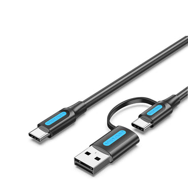 Vention 2 in 1 USB 2.0 and Type-C Male to USB-C Male Nickel Plated 0.5-Meter Data and Fast Charging Cable with 480Mbps Transfer Speed for Smartphones and Laptops (CQLBD)