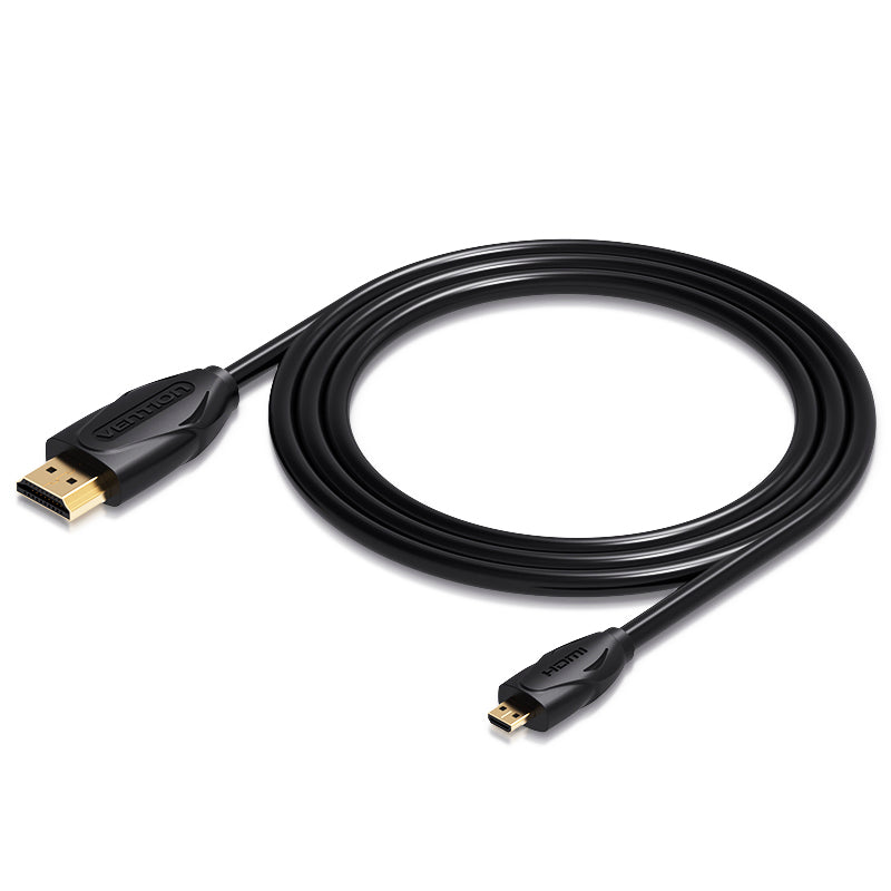 Vention Micro HDMI to HDMI Cable 4K HDR 60Hz Gold-Plated Cord with 18Gbps High Speed Ethernet for Monitor, Projector, TV, Camera (Black) (1.5M) | VAA-D03-B150