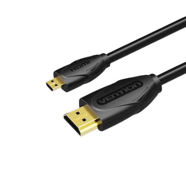 Vention Micro HDMI to HDMI Cable 4K HDR 60Hz Gold-Plated Cord with 18Gbps High Speed Ethernet for Monitor, Projector, TV, Camera (Black) (1.5M) | VAA-D03-B150