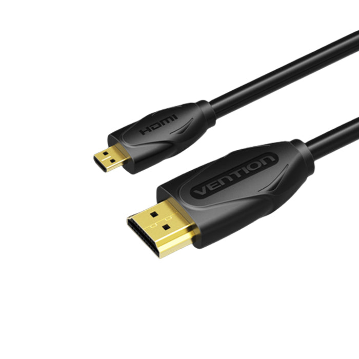 Vention Micro HDMI to HDMI Cable 4K HDR 60Hz Gold-Plated Cord with 18Gbps High Speed Ethernet for Monitor, Projector, TV, Camera (Black) (1.5M) | VAA-D03-B150