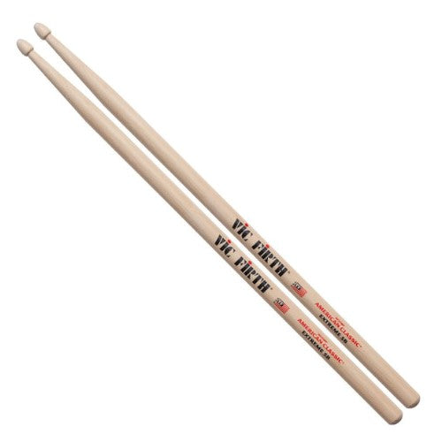 Vic Firth American Classic Extreme 5B Hickory Wood Tear Drop Tip Drumsticks (Pair) Drum Sticks for Drums and Percussion (Wood Tips)