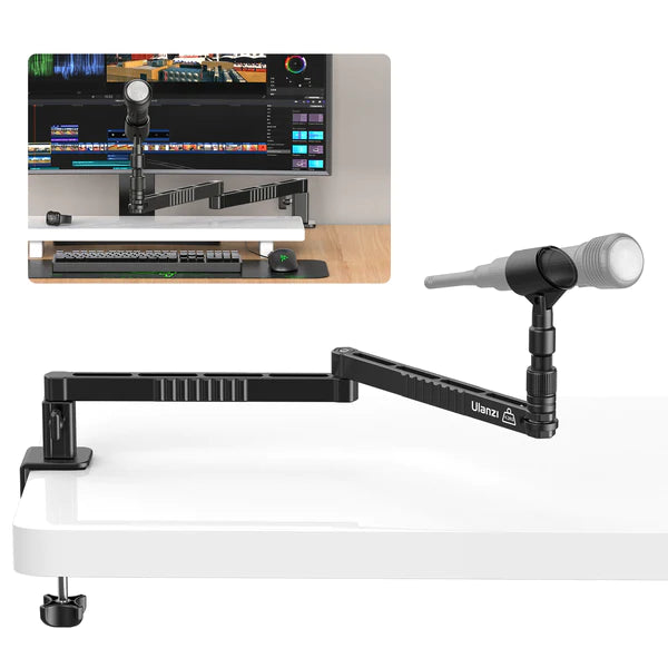 Vijim by Ulanzi LS26 Low Profile Microphone Boom Arm with 2kg Load Capacity, 48cm / 19" Horizontal Range and C-Shape Padded Table Clamp | 2991