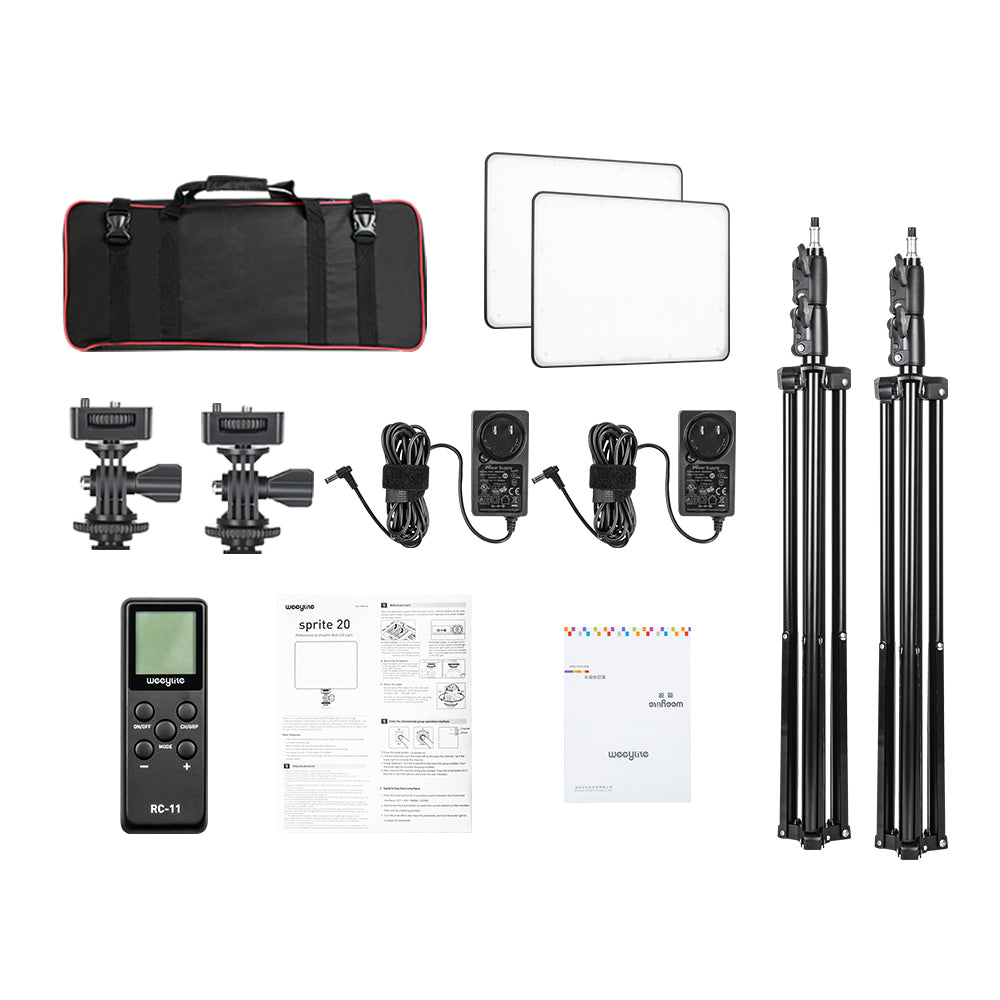 Viltrox Weeylite Sprite 20 RGB 30W 2pcs LED Panel Light Kit with 360 Degree Full Color, 2500K~8500K Color Temperature, Wireless Remote, Mobile App Control and Knob Adjustment for Studio Photography
