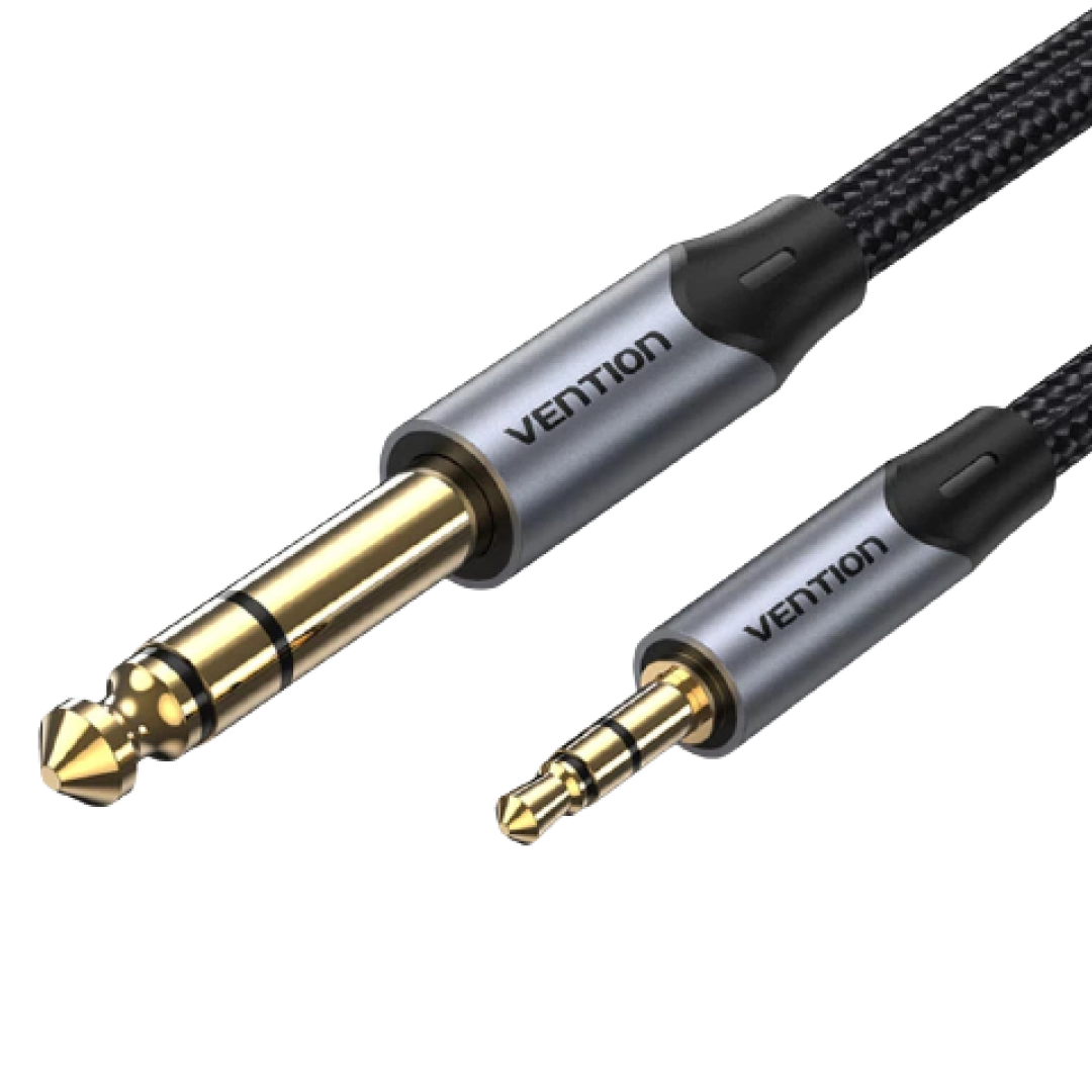 Vention TRS 3.5mm Male to 6.5mm Male 2-Meters Cotton Braided Gold Plated (BAU) Audio Cable for Amplifiers, Musical Instruments, Sound Box, Laptops