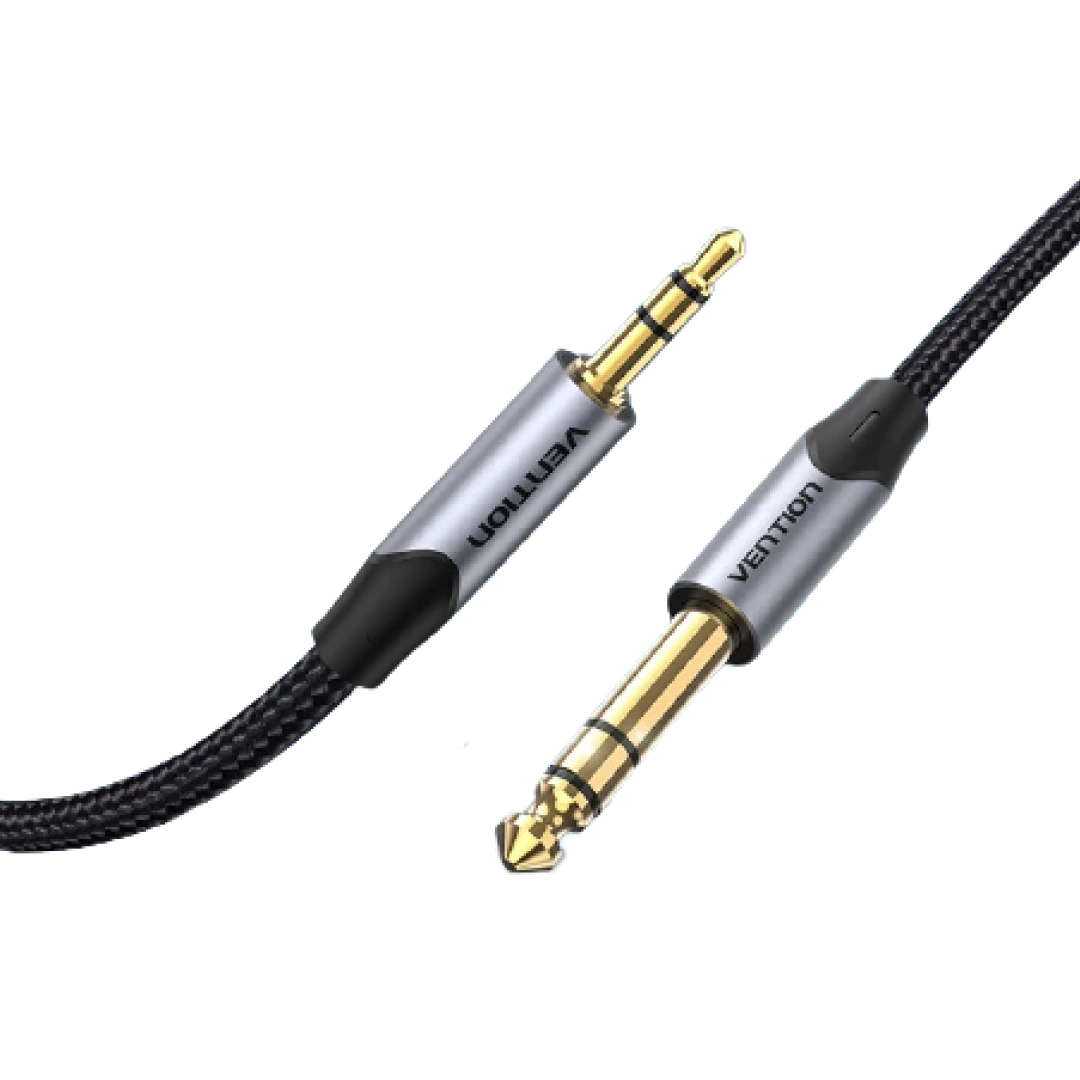 Vention TRS 3.5mm Male to 6.5mm Male 2-Meters Cotton Braided Gold Plated (BAU) Audio Cable for Amplifiers, Musical Instruments, Sound Box, Laptops