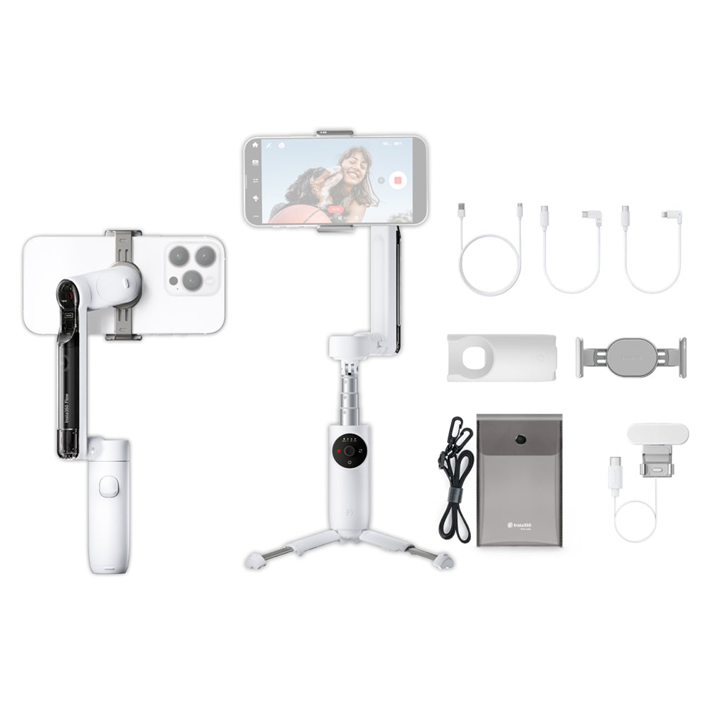 Insta360 Flow 2 Pro AI Smartphone Gimbal Stabilizer Standard / Tracker Bundle Kit – 3-Axis Foldable Deep Track 3.0, Built-in Tripod & Selfie Stick, 1100mAh 10Hrs Battery Life, Gesture Control, Smart Wheel for iPhone & Android | Grey, White
