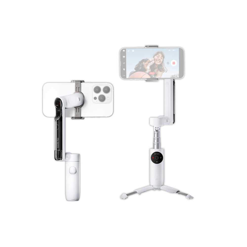 Insta360 Flow 2 Pro AI Smartphone Gimbal Stabilizer Standard / Tracker Bundle Kit – 3-Axis Foldable Deep Track 3.0, Built-in Tripod & Selfie Stick, 1100mAh 10Hrs Battery Life, Gesture Control, Smart Wheel for iPhone & Android | Grey, White
