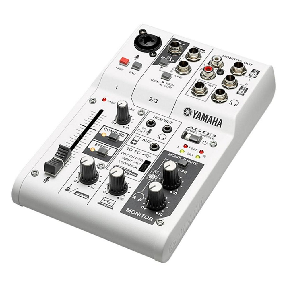 Yamaha AG03 Multipurpose 3-Channel Audio Mixer Interface w/ Recording and Playback, 1 Touch DSP Control Effects & XLR 3 Pin, 6.35mm 3.5mm TRS AUX, and RCA Connectors for Audio & Sound Production, Streaming