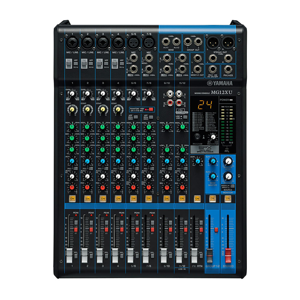 Yamaha MG12 Series 12-Channel Analog Console Mixer USB Audio Interface 12 In / 6 Out with 24 SPX Effects, 3 & 2-Band EQ Equalizer, D-PRE Mic Preamps, 48V Phantom Power for DJ, Audio Mixing, Studio & Recording | MG12 MG12X MG12XU MG12XUK