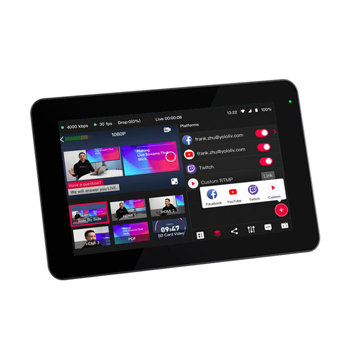 YoloLiv YoloBox Pro Encoder 8" 1080P All-in-One Multi-Camera Live Streaming Monitor  with Encoder / Switcher / Recorder Function, Touchscreen Controls, HDMI and USB Port, SD Card Slot, Wi-Fi, 4G LTE, Ethernet, and Built-In 10000mAh Battery