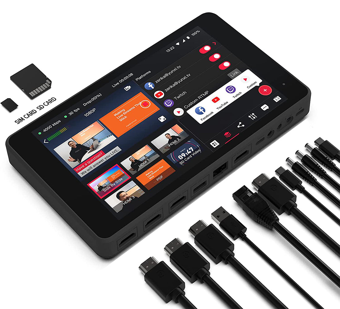 YoloLiv YoloBox Pro Encoder 8" 1080P All-in-One Multi-Camera Live Streaming Monitor  with Encoder / Switcher / Recorder Function, Touchscreen Controls, HDMI and USB Port, SD Card Slot, Wi-Fi, 4G LTE, Ethernet, and Built-In 10000mAh Battery