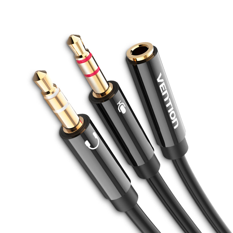 Vention TRS Dual 3.5mm Male to 4-Pole 3.5mm Female 0.3-Meter ABS Type Gold Plated (BBTBY) Audio Cable for Amplifiers, PC, Laptops