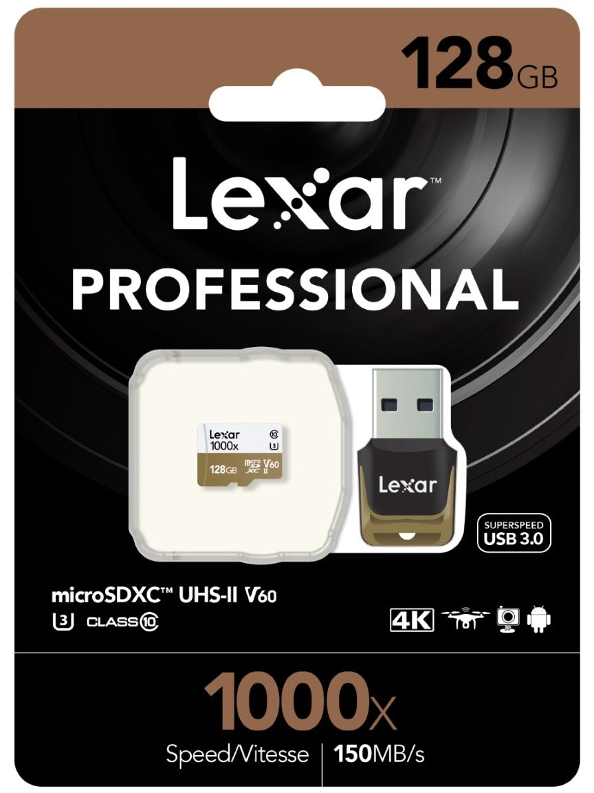 Lexar Professional 128GB 100x microSDXC UHS-II U3 C10 V60 Memory Card - 150MB/s LSDMI128CBAP1000R