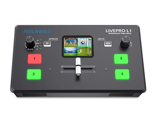 Feelworld LIVEPRO L1 V1 USB3.0 Multi-Format Video Mixer & Switcher with 4x HDMI Inputs for Multi Camera Productions for Real-Time Live Streaming