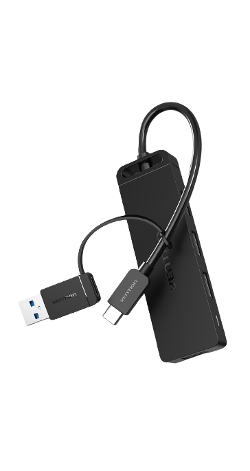 Vention 4-Port USB 3.0 Hub with USB-C & USB 3.0 2-in-1 Interface and Power Supply 5Gbps Tinned Copper Adapter (CHT)