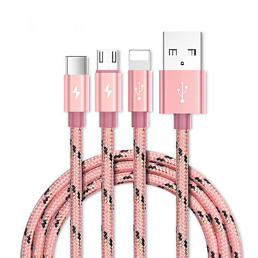 Yoobao 1.2m Multi Charger 3 in 1 Cable with Type C, Micro, Lightning Interface for Android, iPhone, Smartphones (Grey) | YB-453