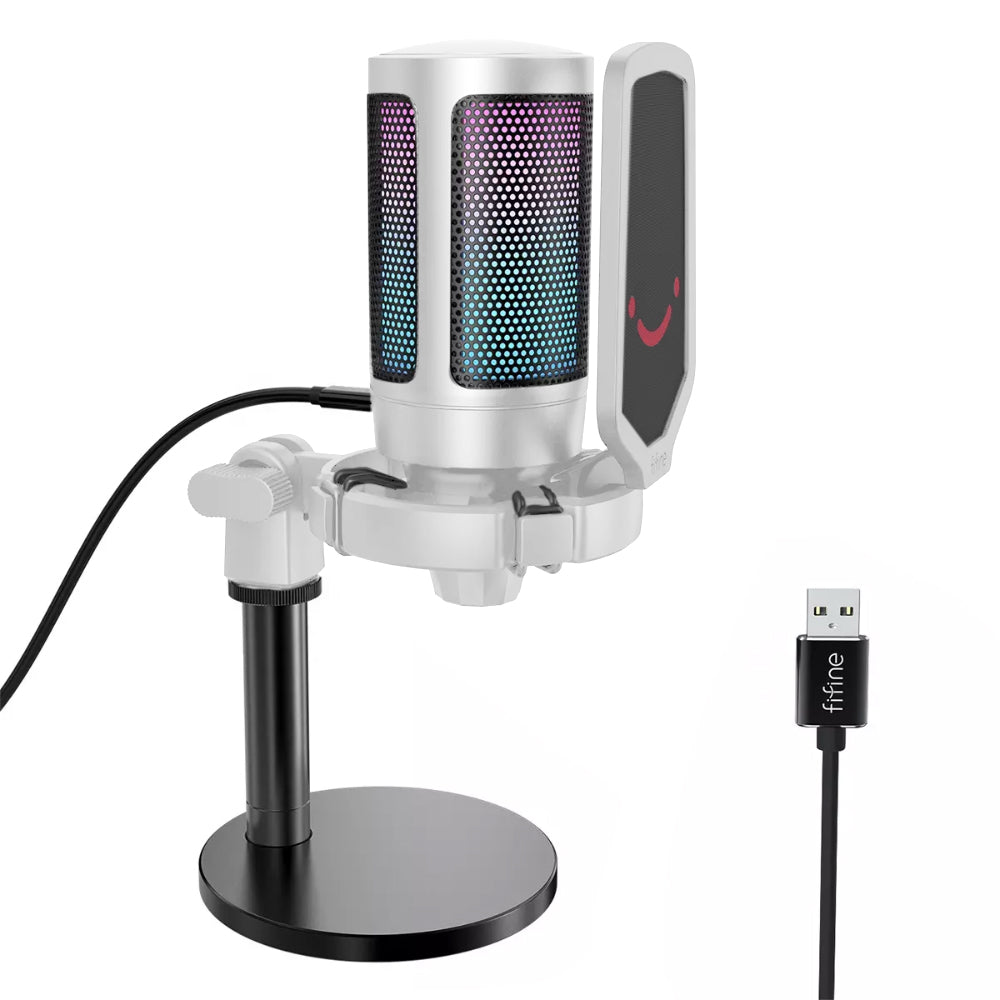 Fifine A6 AmpliGame RGB Cardioid Microphone with Built-in Volume Controller & Quick Mute Button for Voice Recording, Streaming, and Broadcast (Black, Blue, Pink, Red, White)