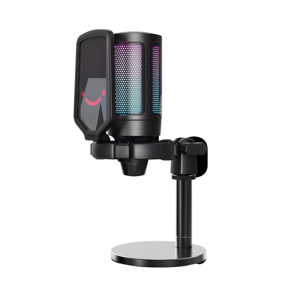 Fifine A6 AmpliGame RGB Cardioid Microphone with Built-in Volume Controller & Quick Mute Button for Voice Recording, Streaming, and Broadcast (Black, Blue, Pink, Red, White)