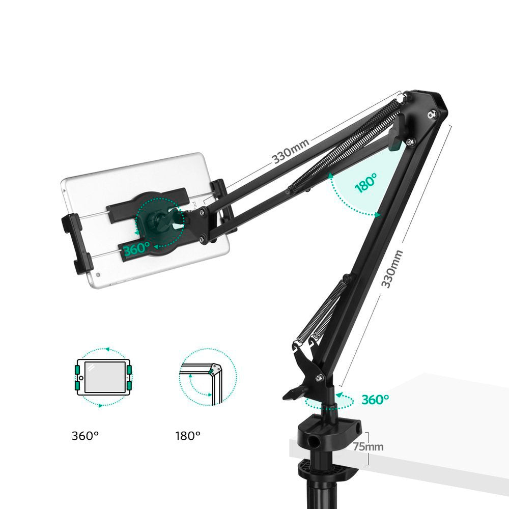 UGREEN Lazy Arm Desk Mounted Universal Metal Phone and Tablet Holder for 4"-12.9" Devices with 360 Degree Rotating Mount and 180 Degree Adjustable Folding Arms | 50394