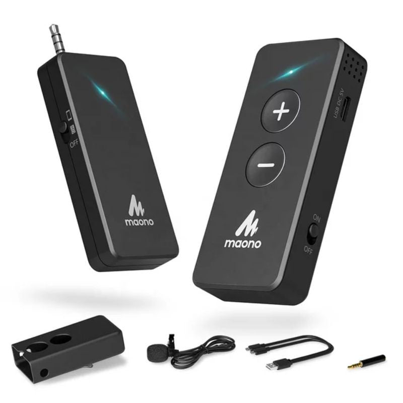 Maono AU-WM800 WM800 Plug and Play Mini Wireless Lavalier Microphone System with Stable Transmission Ultra Lightweight External Lapel Microphone with Volume Adjustment for Vlogging, Video Recording, Interviews