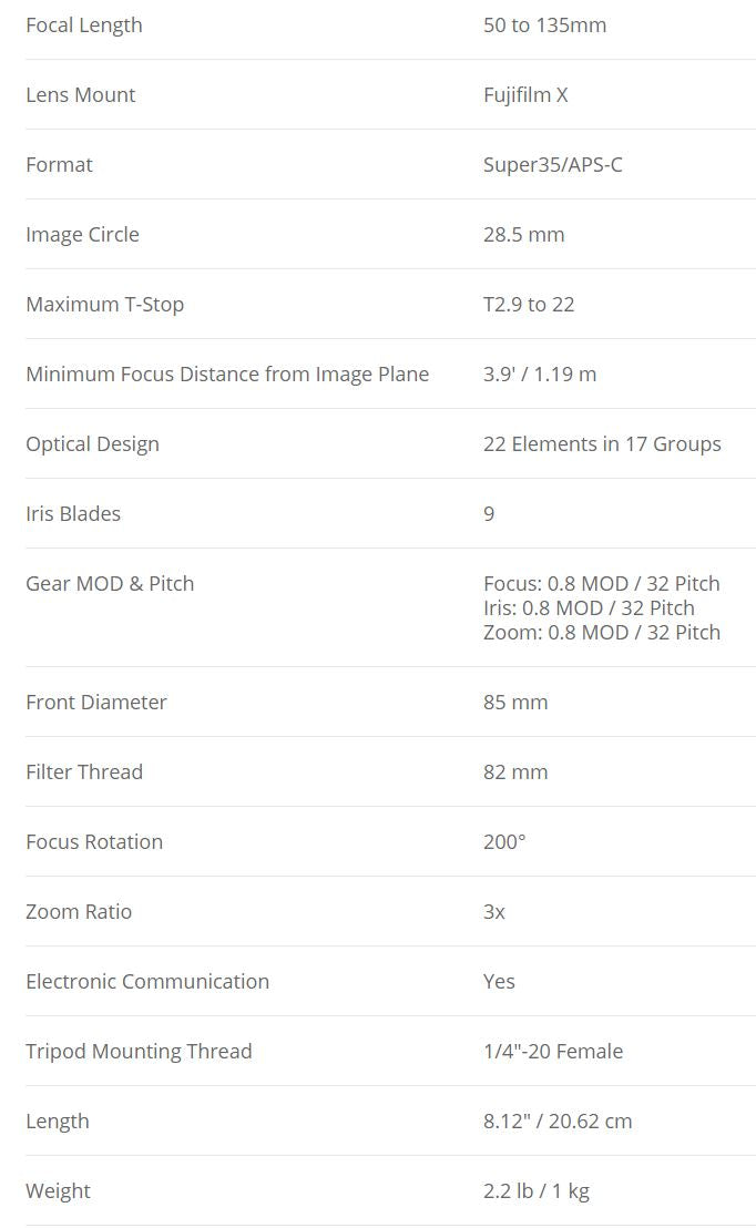 Fujifilm FUJIFILM MKX 50-135 T2.9 Fujinon MKX50-135mm T2.9 Cine Lens (Fuji X-Mount)