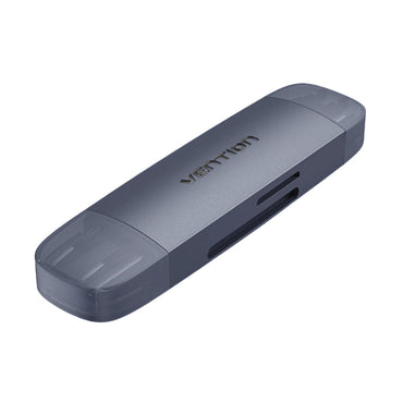 Vention 2-in-1 Type-C and USB 3.0 SD and TF Card Reader 5Gbps 100MB/s for Laptop, TV, Computer (Black, Gray)