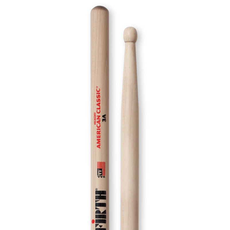 Vic Firth American Classic 3A Hickory Wood Tear Drop Tip Drumsticks (Pair) Drum Sticks for Drums and Percussion