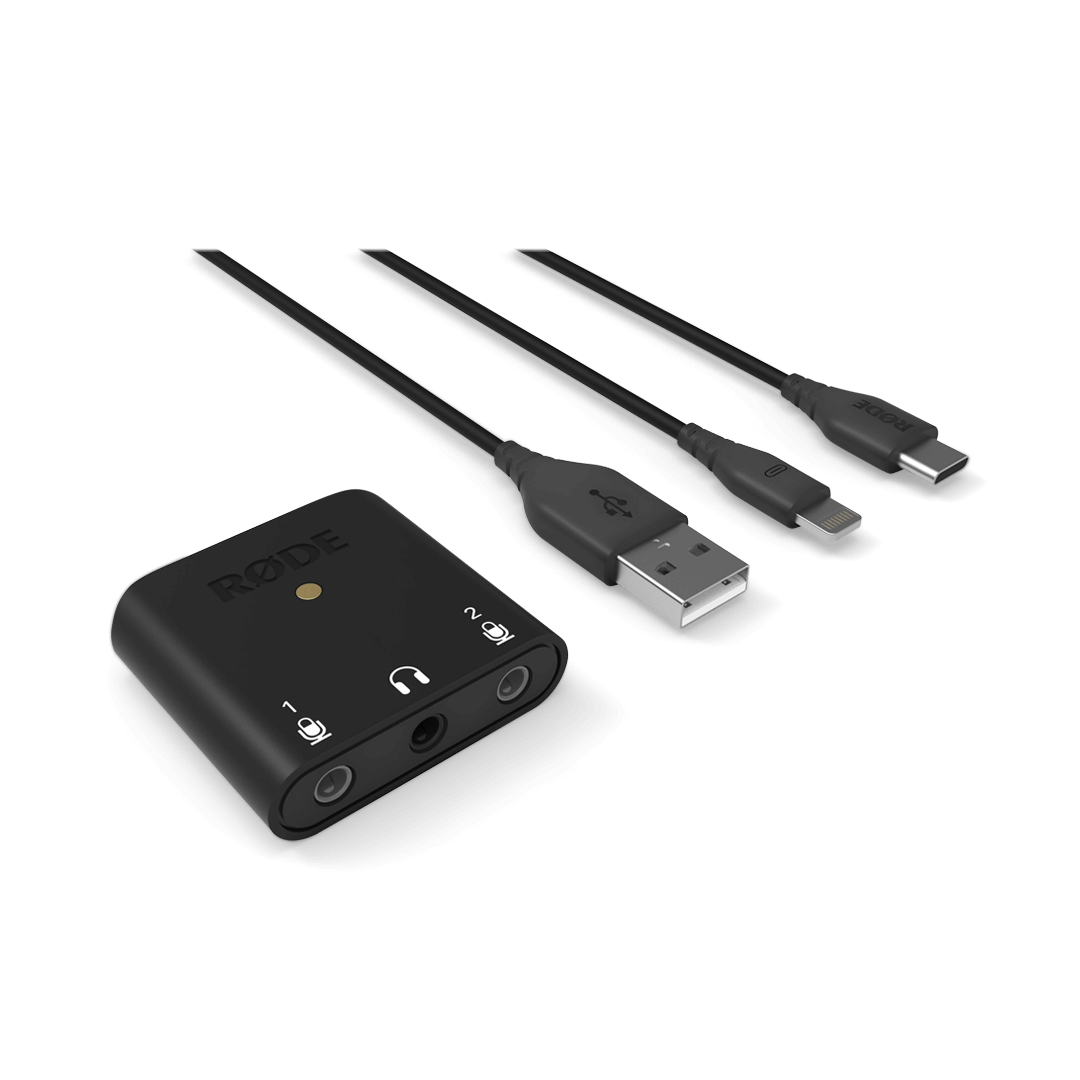 RODE AI-Micro Ultracompact 2x2 USB Type-C Audio Interface with 3.5mm Input, USB-A, USB-C, Lightning Cable for Mobile and PC Podcasting