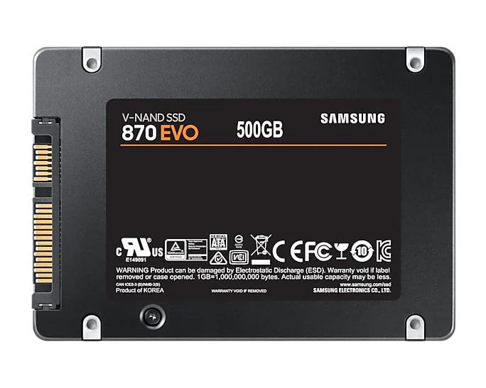 Samsung 870 EVO 2.5 Inch SATA III V-NAND SSD Solid State Drive with 560MB/s Sequential Read and 530MB/s Write Speed (500GB) | SAMSUNG MZ-77E500BW