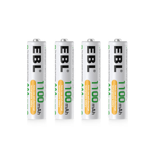 EBL 807 4-Bay AA and AAA Battery Charger with Built-In LED Charge Status Indicator Lights and 4pcs 1.2V AAA 1100mA Rechargeable NiMH Batteries for Portable and Emergency Electronics