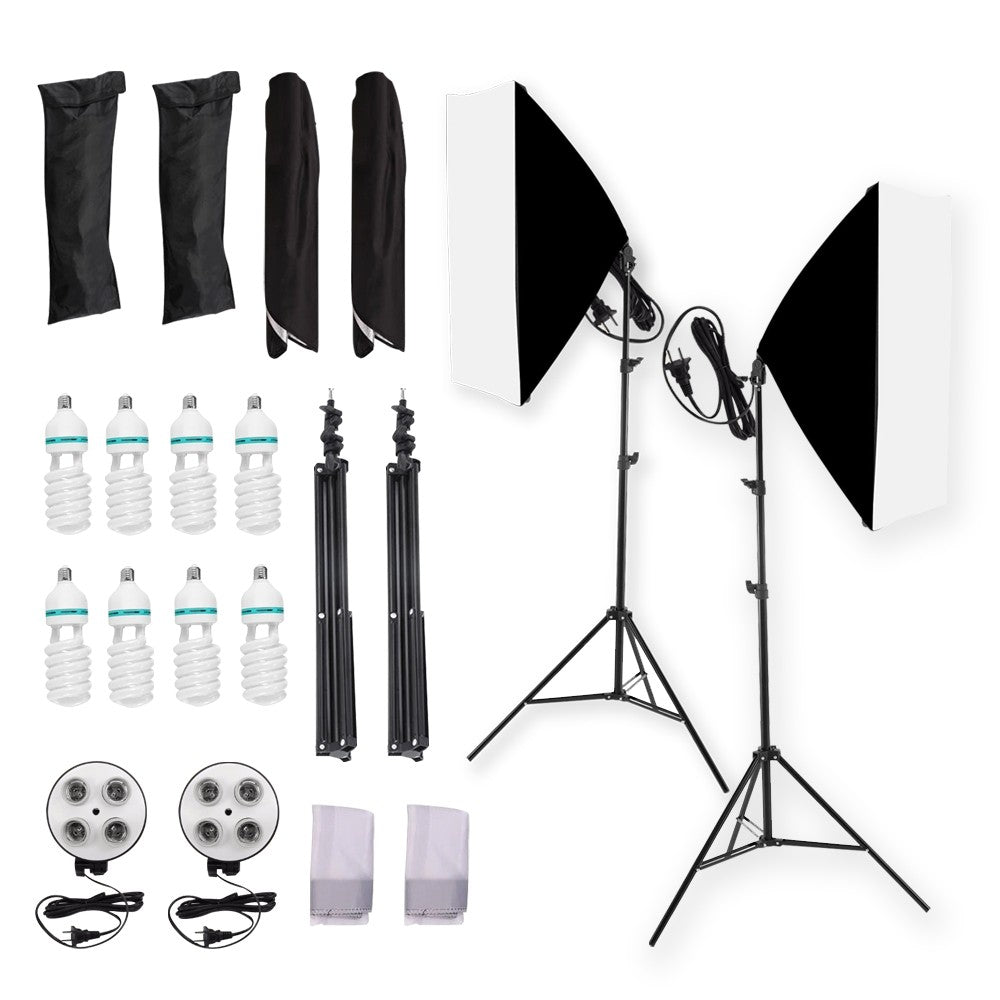 Pxel LS-SB-4B Dual Set Socket Softbox, 150W Bulb, 190cm Light Stand for Photography, Studio Lightings, Video Shoots, Kit 2