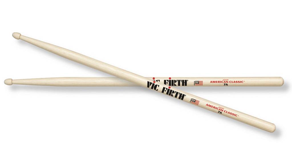 Vic Firth American Classic 7A Hickory Wood Tear Drop Tip Drumsticks (Pair) Drum Sticks for Drums and Percussion (Wood, Nylon Tips)