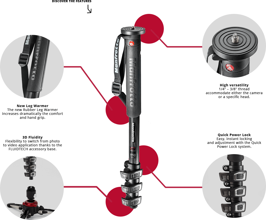 Manfrotto XPro Aluminum 4-Section Fluid Video Monopod with Fluidtech Base BLACK (MVMXPROA4)